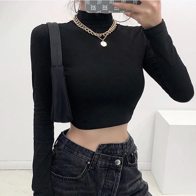 Y2K femmes Sexy Harajuku dos ouvert T-shirt à manches longues hauts recadrés haut d'été noir vêtemen
