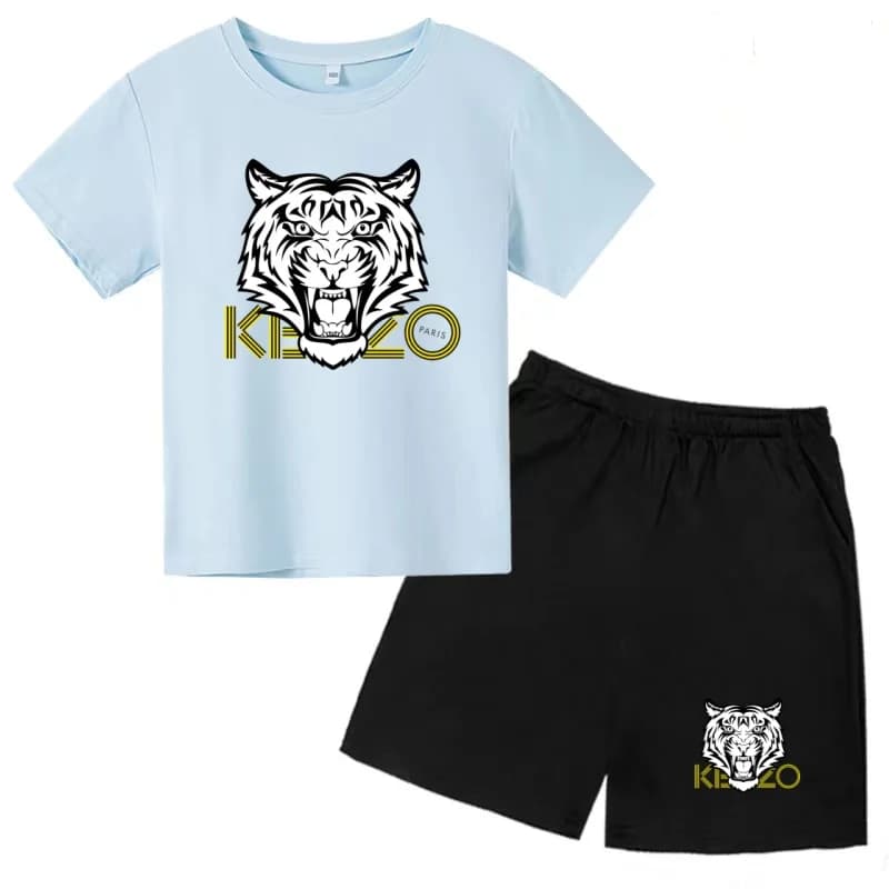 T-shirt d'été pour enfants, motif tigre, manches courtes + short, pour garçons et filles, tout-petit