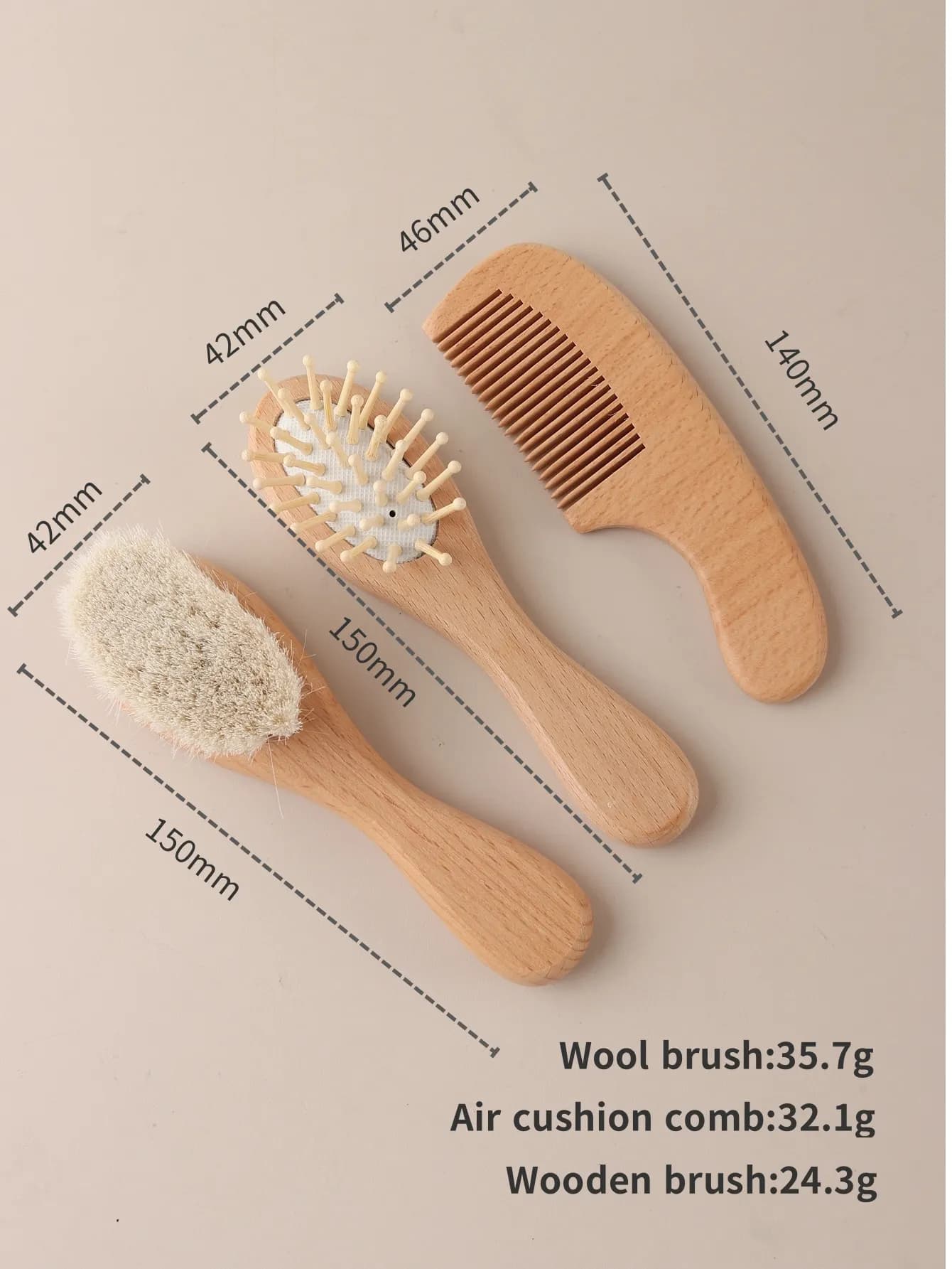 3 pièces ensemble gravure panda bébé peigne brosse ensemble nouveau-né coffret cadeau laine naturell