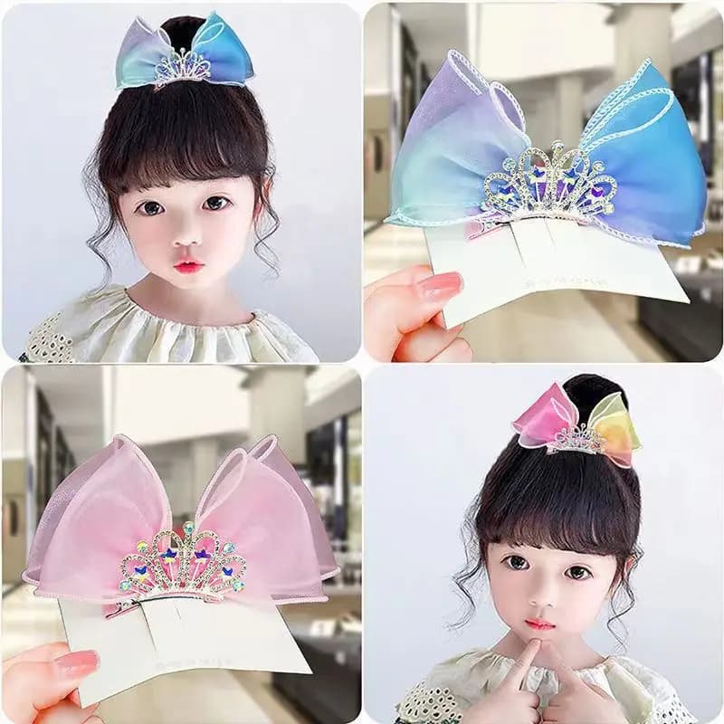 Nœuds de cheveux arc-en-ciel Pastel, dégradé de couleur, couronne de princesse, épingle à cheveux su
