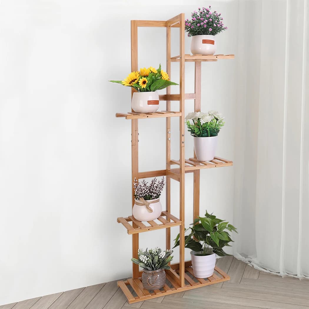 Présentoir de fleurs d'angle pour plantes en bambou, 5/6 niveaux de haut, pour intérieur et extérieu