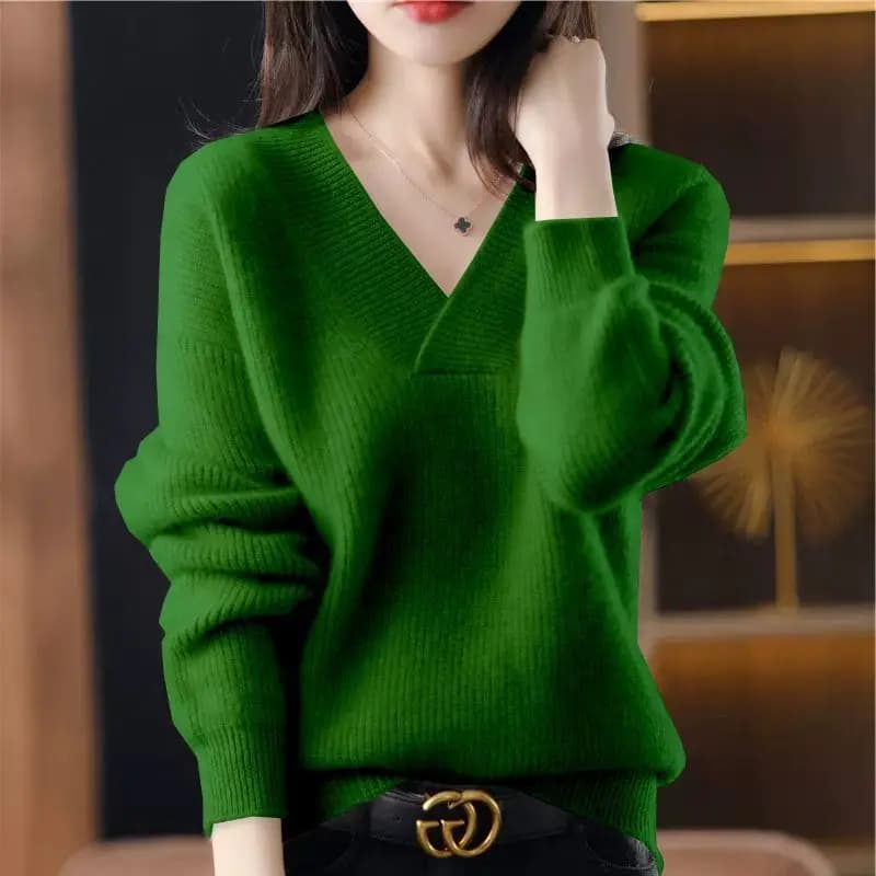 Pulls et pulls pour femmes, manches longues, col en v, couleur unie, décontracté, court, tricoté, no