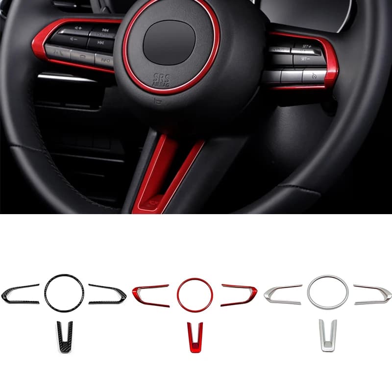 Pour Mazda 3 CX-30 2019-2023 ABS mat/carbone/rouge bouton de volant de voiture cadre cercle couvertu
