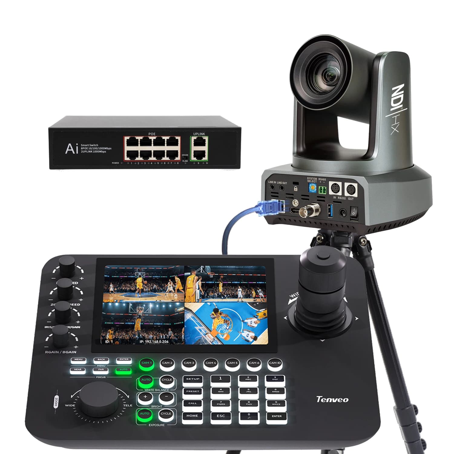 3 caméras de conférence PTZ NDI 4K 60fps avec zoom 20x USB/HDMI/SDI/LAN + contrôleur de caméra PTZ K