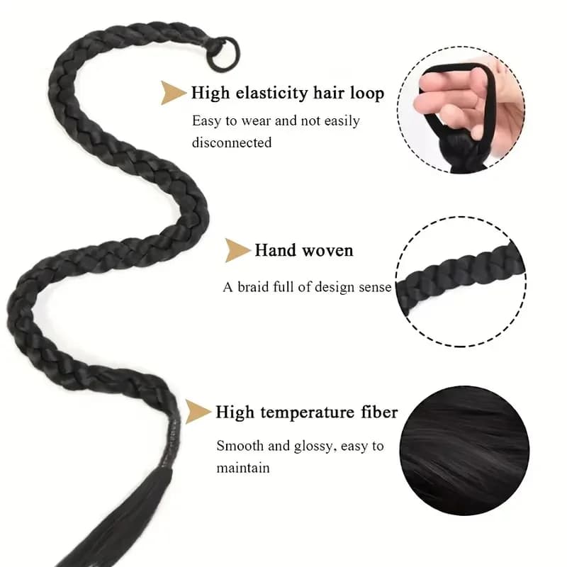 Extension capillaire synthétique tressée lisse, longue boîte, queue de cheval, bande élastique en ca