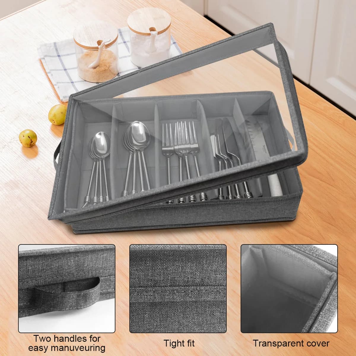 Mallette de rangement de couverts avec couvercle en PVC, boîte de rangement d'ustensiles pliable à 5