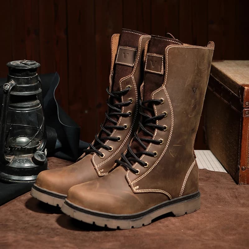 Bottes de randonnée en cuir pour hommes, bottes de moto imperméables, bottes de Combat de trekking, 