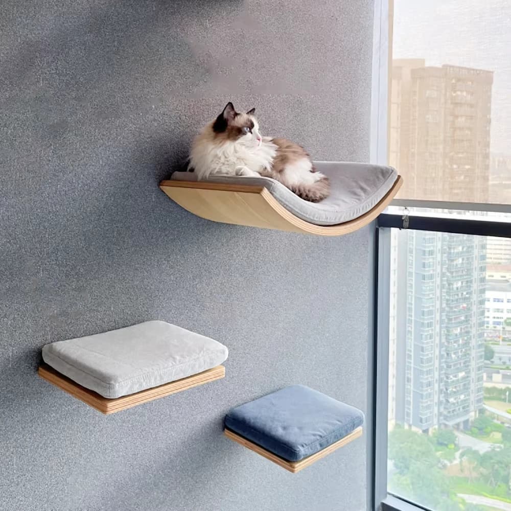 Lit étagère murale pour chat avec coussin doux, perchoir pour chat, meubles d'intérieur pour chatons