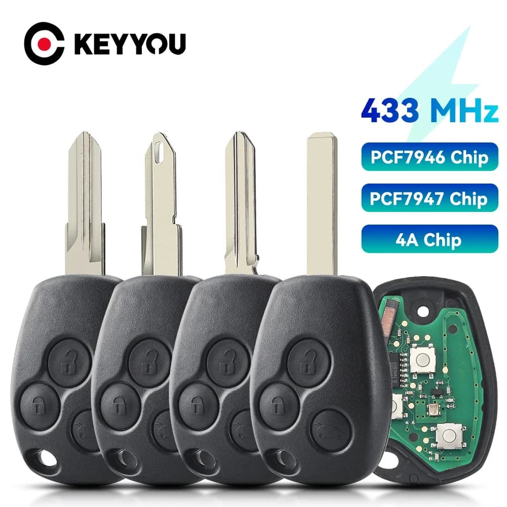 KEYYOU pour Renault Clio Kangoo Master Modus Logan Twingo Fob ID46 PCF7946/PCF7947/4A puce 434MHz 3 
