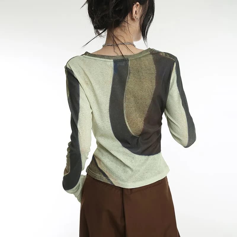 Karrcat – top japonais en Patchwork, Streetwear Chic, avec imprimé dégradé Grunge, cybery2k, Harajuk