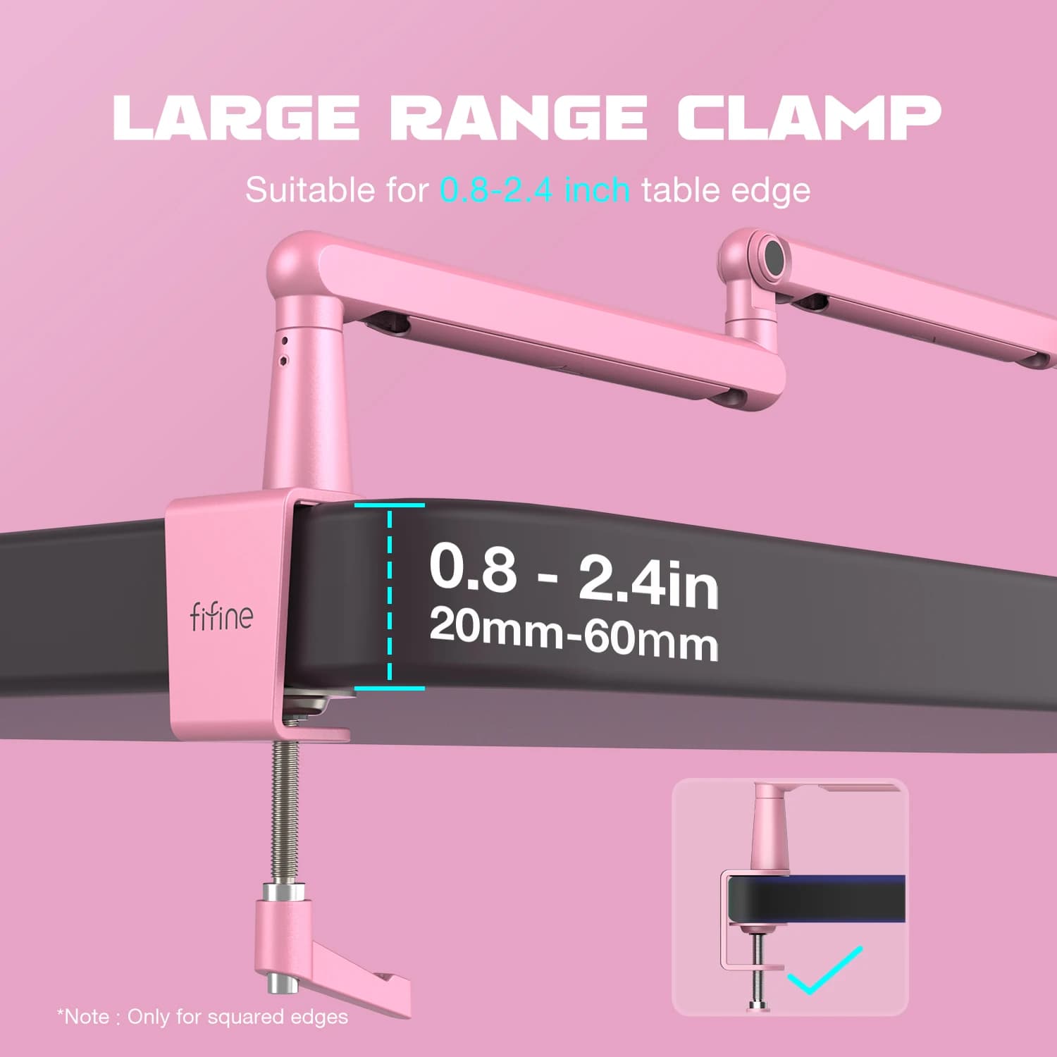 FIFINE Microphone Boom à profil bas, bras de micro réglable en métal avec gestion des câbles/pince e