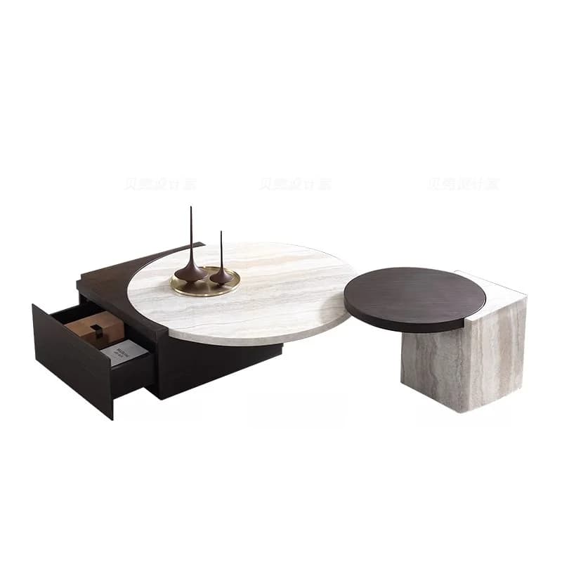 Table basse réglable en travertin, style nordique moderne de luxe, table basse irrégulière, articles