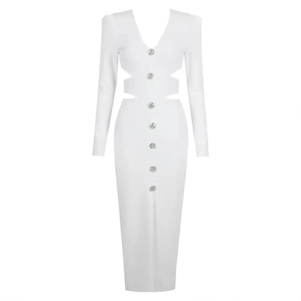 Robe mi-longue à bandes pour femmes, col en V, fendue, découpée, élégante, moulante, Sexy, mode, man