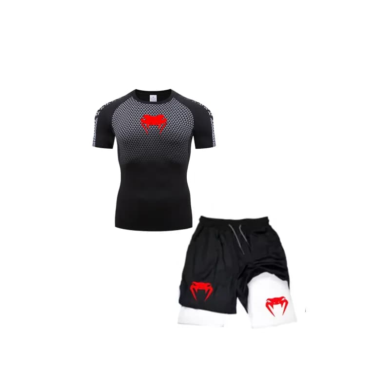 Ensemble de Compression Anime Venom pour hommes, t-shirt d'entraînement, short de course respirant, 