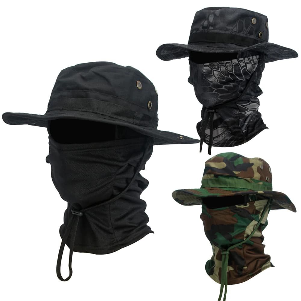 Cagoule à large bord pour hommes, ensemble mixte, casquette Boonie de protection solaire, randonnée 
