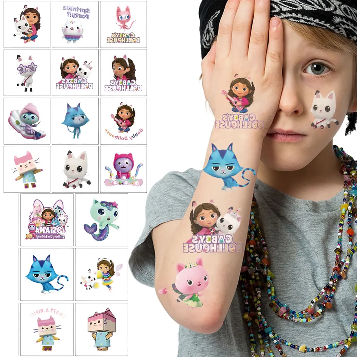 Autocollants de tatouage imperméables pour fête à thème Gabby Dollhouse, 20 pièces, mignons chats de