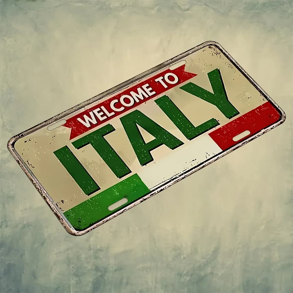 Bienvenue chez Italy Flag Colors, plaque en métal de style plaque d'immatriculation avec impression 