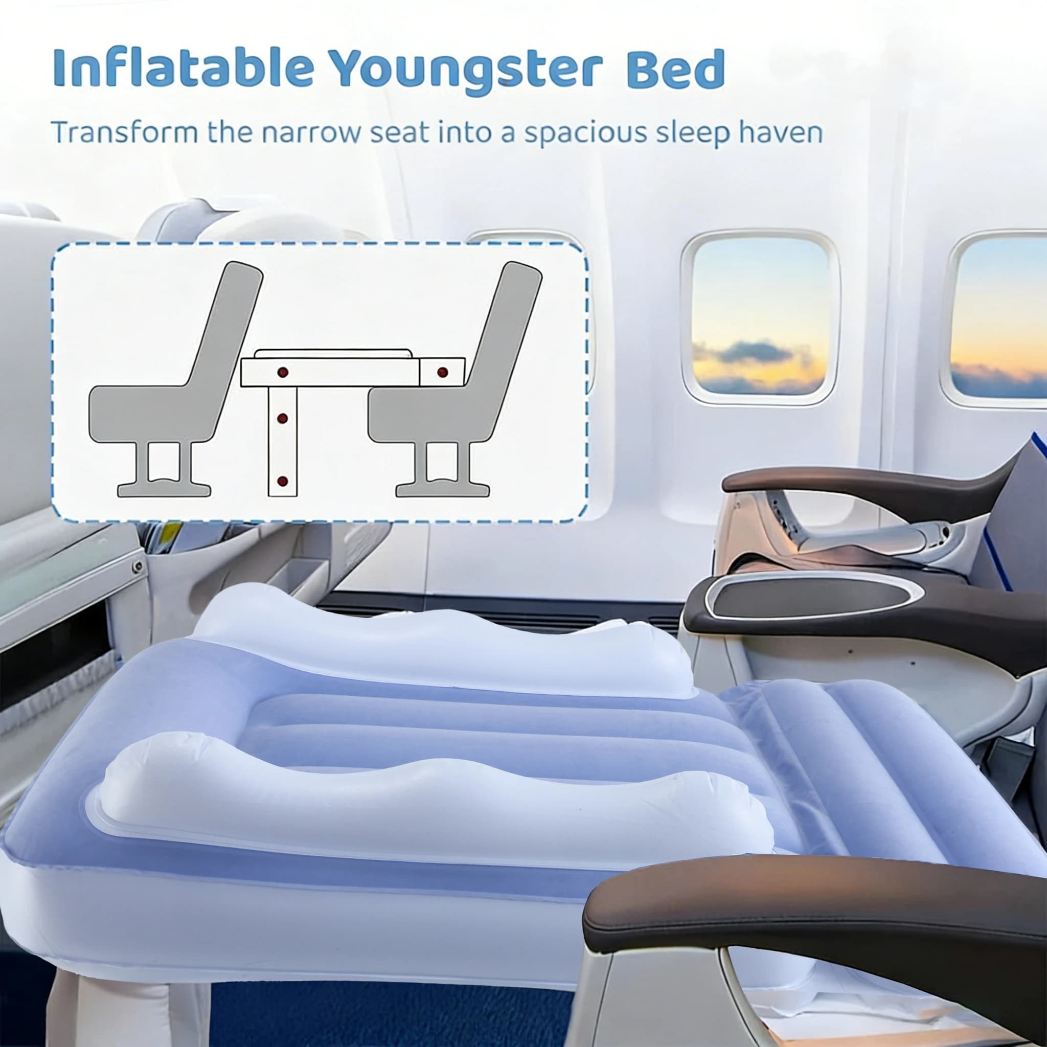 Lit d'avion gonflable pour tout-petits, lit d'avion gonflable pour enfants, extension de siège d'avi