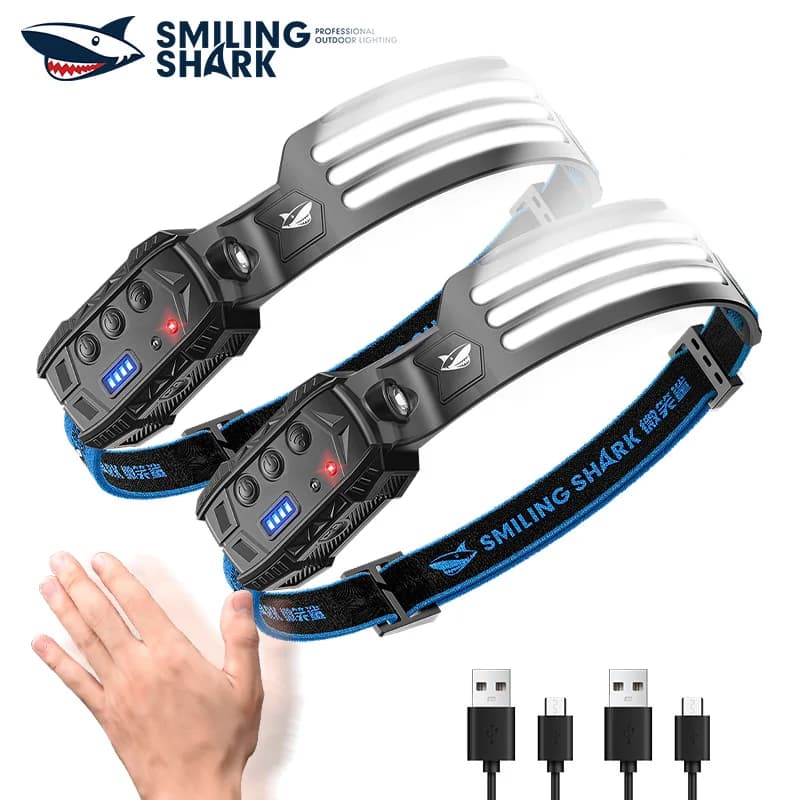 Smiling Shark TD0125C – lampe frontale légère à Induction ondulée, Rechargeable, étanche, pour le tr