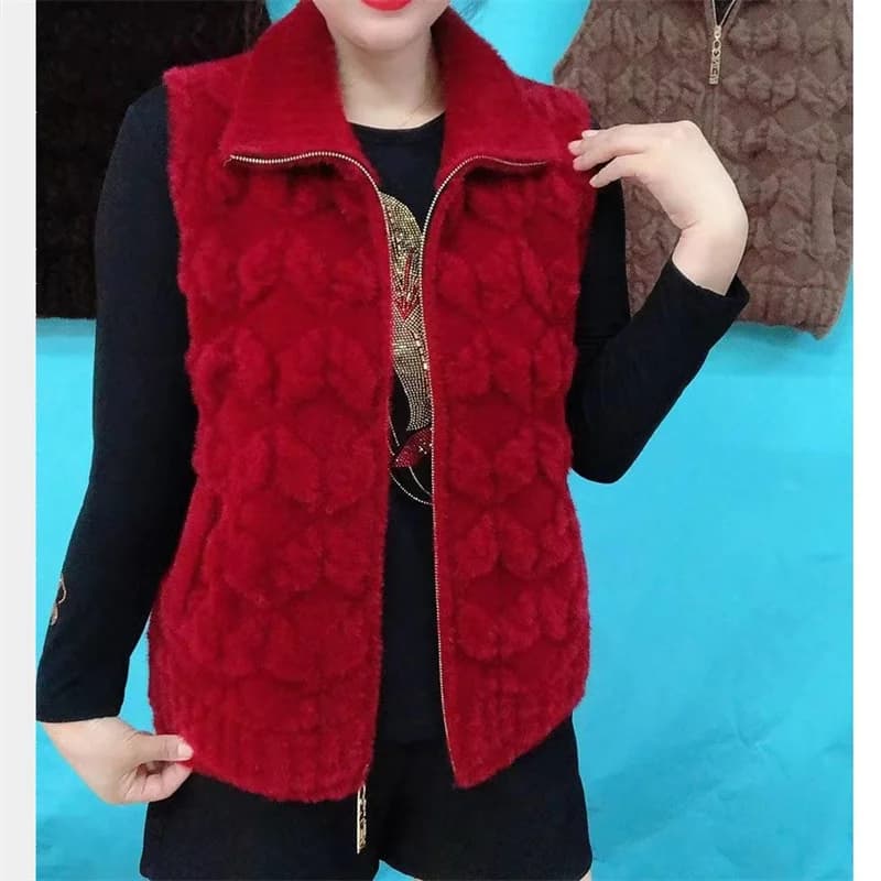 Manteau Rembourré en Velours de Vison pour Femme, Veste à Fermeture Éclair, Double Face, Mi-Âge et V