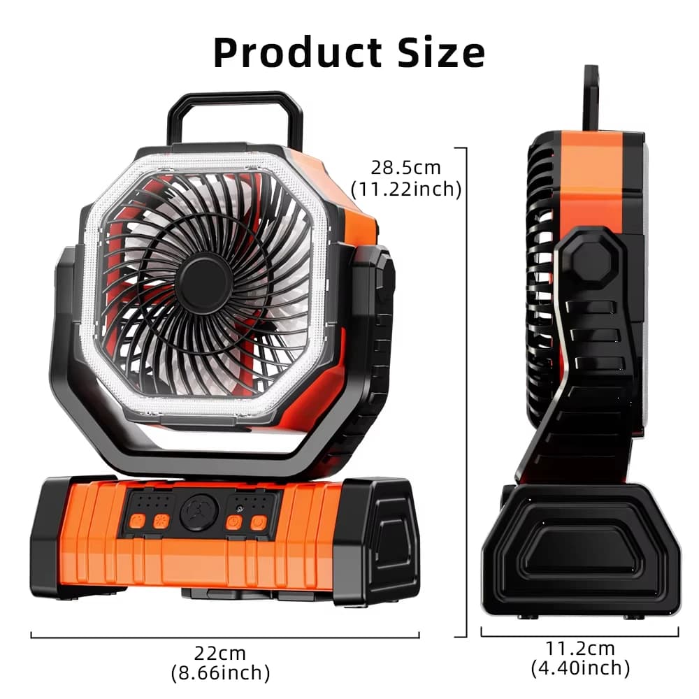 Ventilateur portatif à piles de 20000mAh, Rechargeable, pour bureau/Camping, avec lumière LED et cro