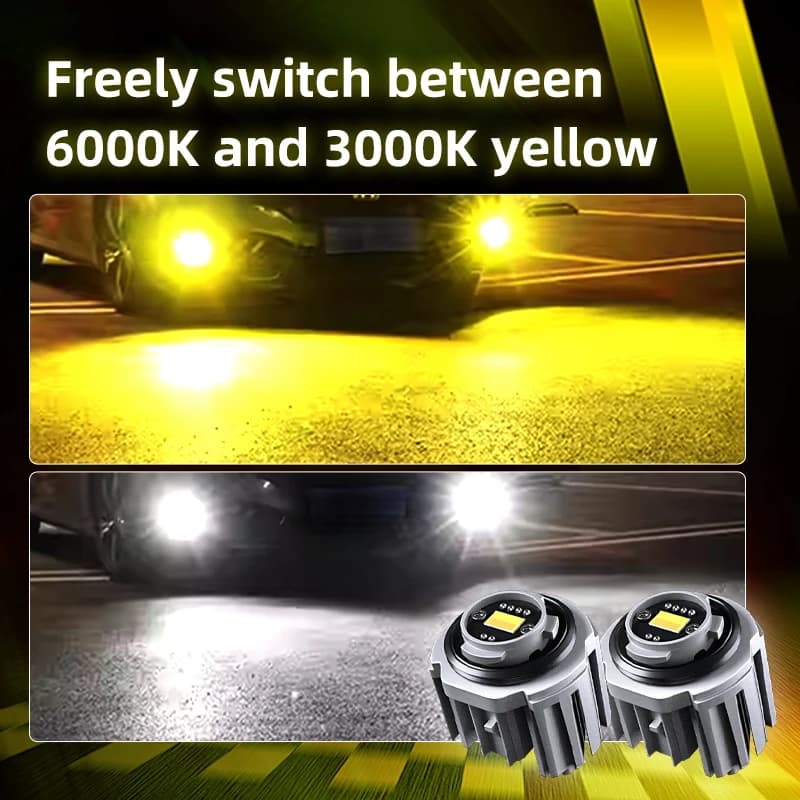 Ampoules LED antibrouillard pour voiture, 2 pièces, DRL, double couleur, blanc, jaune, avec ventilat