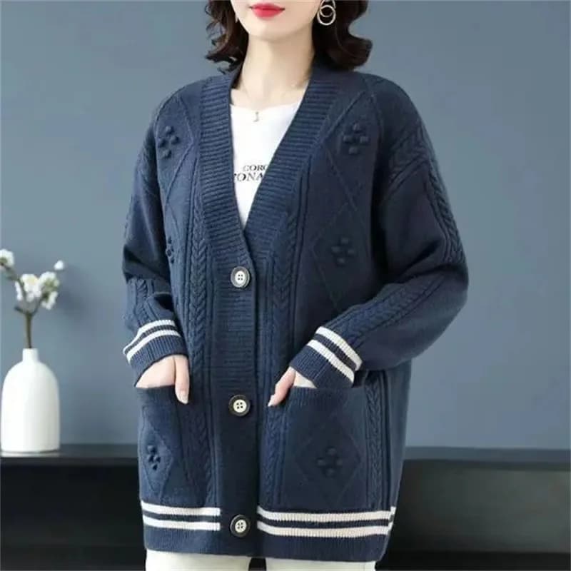Pull-over ample à col en v pour femme, chandail ample, manteau, nouvelle collection automne et hiver