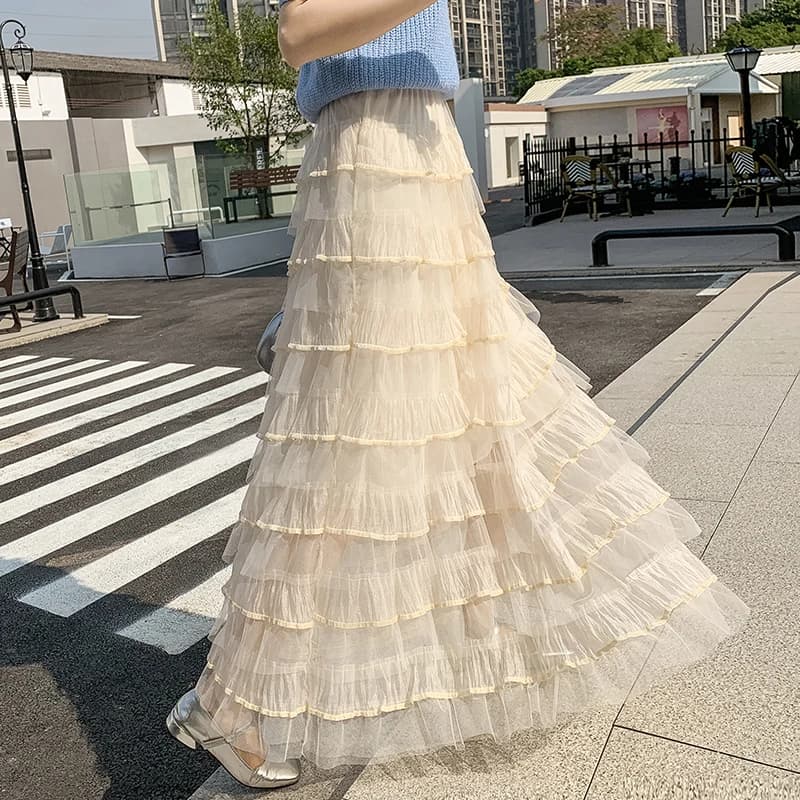 Jupe longue en maille pour filles, robe de Rh, taille haute élastique, ligne A, bas doux, printemps,