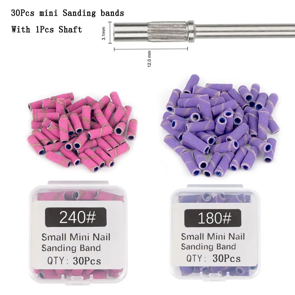 30 pièces 3.1MM Mini bandes de ponçage pour ongles avec arbre 3/32 "forets pour ongles bandes de sab