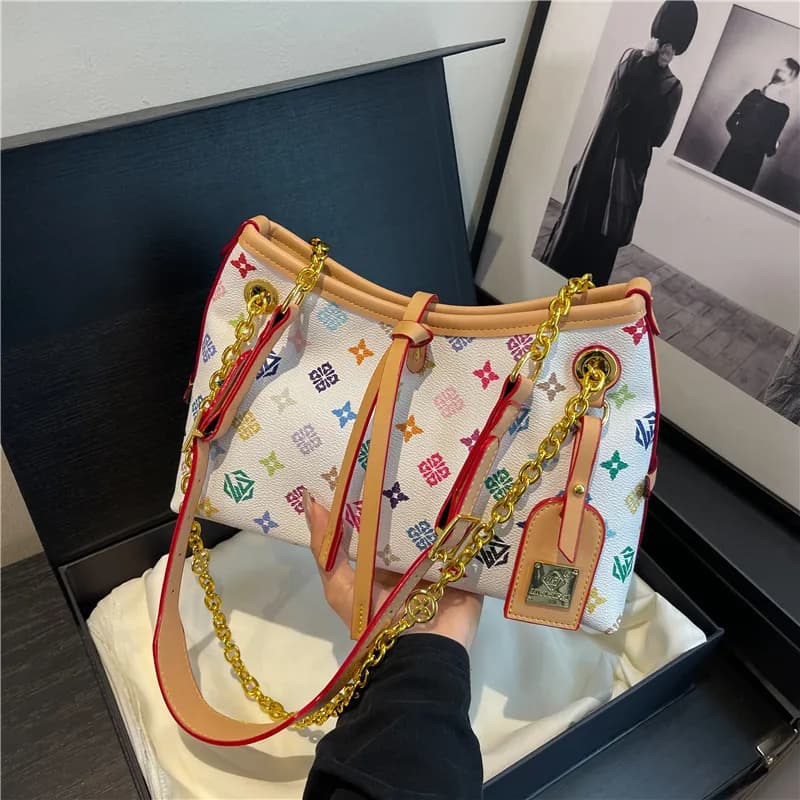 Sac fourre-tout grande capacité avec bandoulière chaîne – Sac à main imprimé à porter à l'épaule ou 