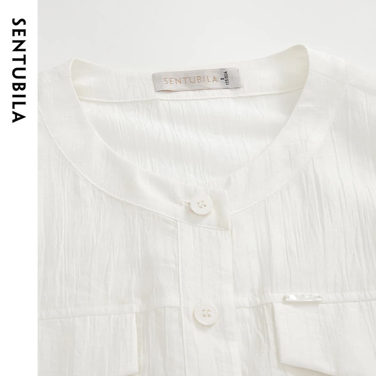 Chemise femme SENTUBILA en Lyocell, col rond uni, manches longues, simple boutonnage, nouvelle colle