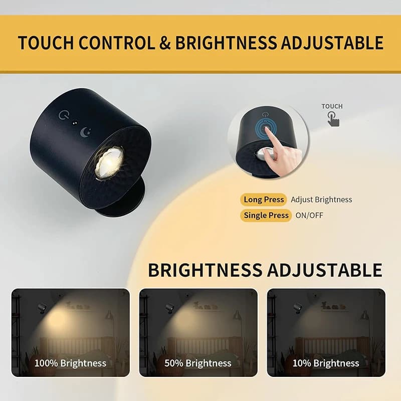 Lampe murale Led Double tête, commande tactile, télécommande rotative à 360 degrés, Recharge USB, ve