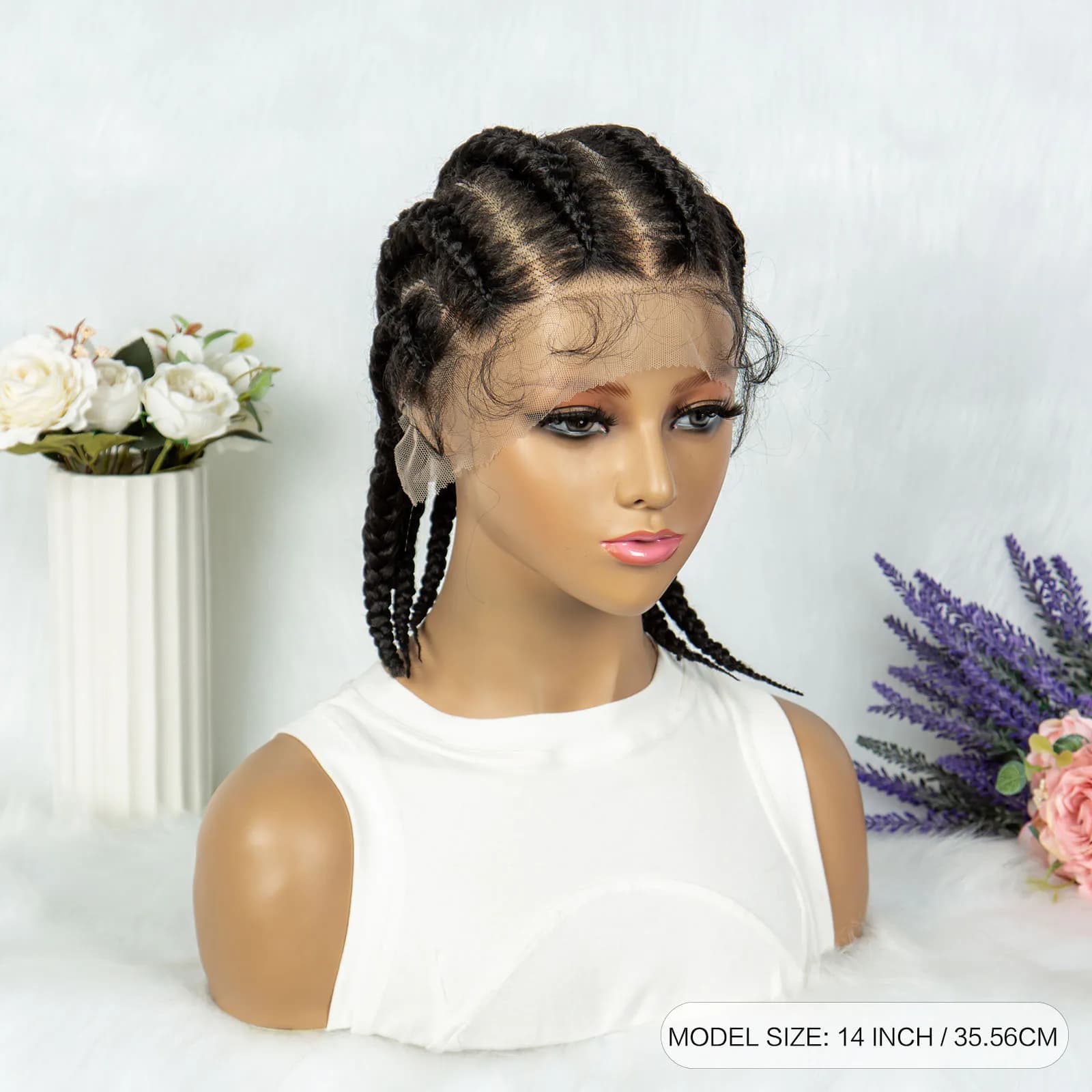 Perruques tressées synthétiques Full Lace de 14 pouces, tresses Cornrow avec cheveux de bébé, tresse