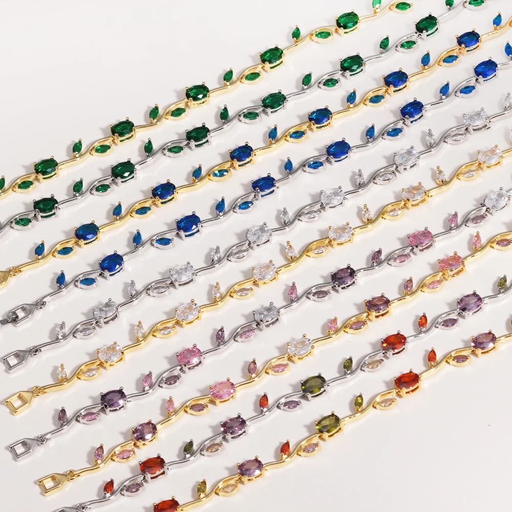 Bracelets colorés en zircone cubique pour femmes, breloque tendance, coupe Marquise, feuille CZ, bij