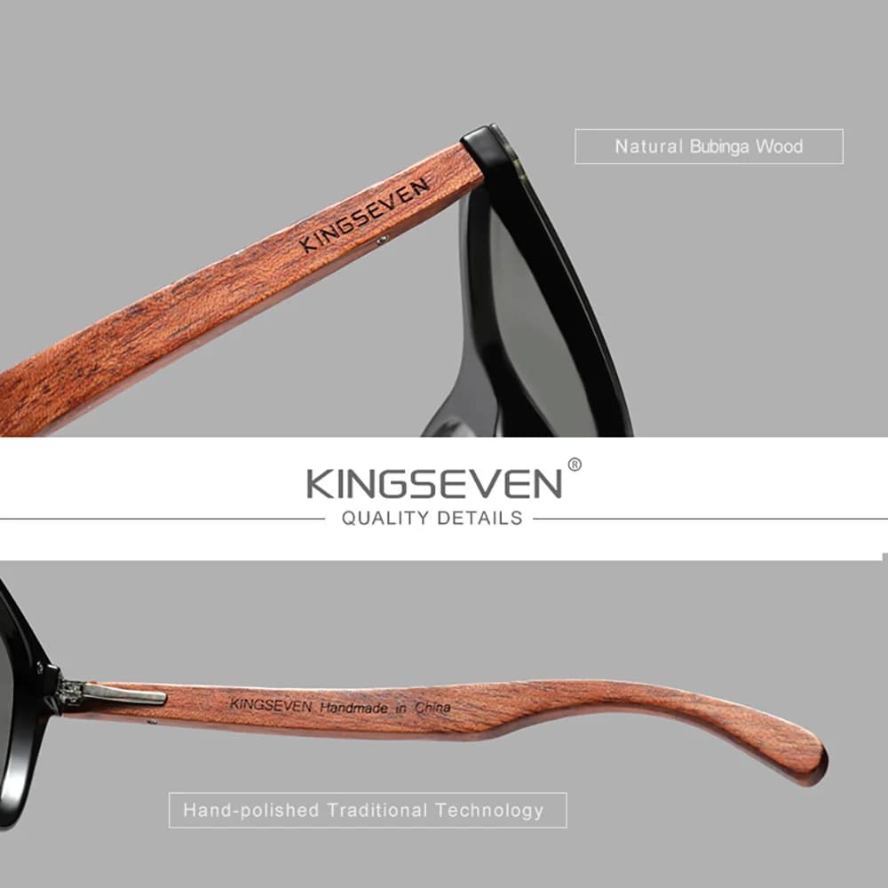 KINGSEVEN Lunettes de soleil en bois polarisées pour hommes et femmes, verres de mode UV400, pour la