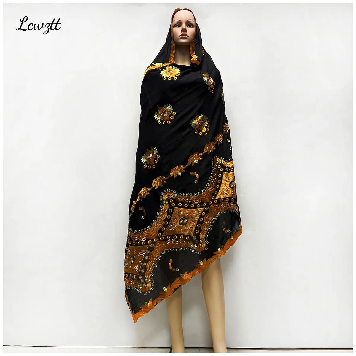 Foulard en tissu de coton pour femmes musulmanes africaines, grande taille, processus de broderie, l