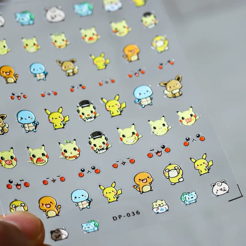 Miniso nouveau Pokémon 5D autocollants pour ongles fournitures de Nail Art mignon Pikachu écureuil a