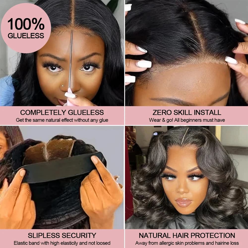 Perruque Bob sans colle naturelle Body Wave cheveux humains brésiliens 13x4 13x6 HD dentelle avant p