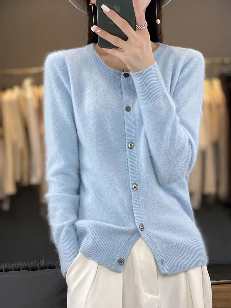 Aliselect – Cardigan super chaud en cachemire pur pour femme, col rond, vêtements amples pour femme,