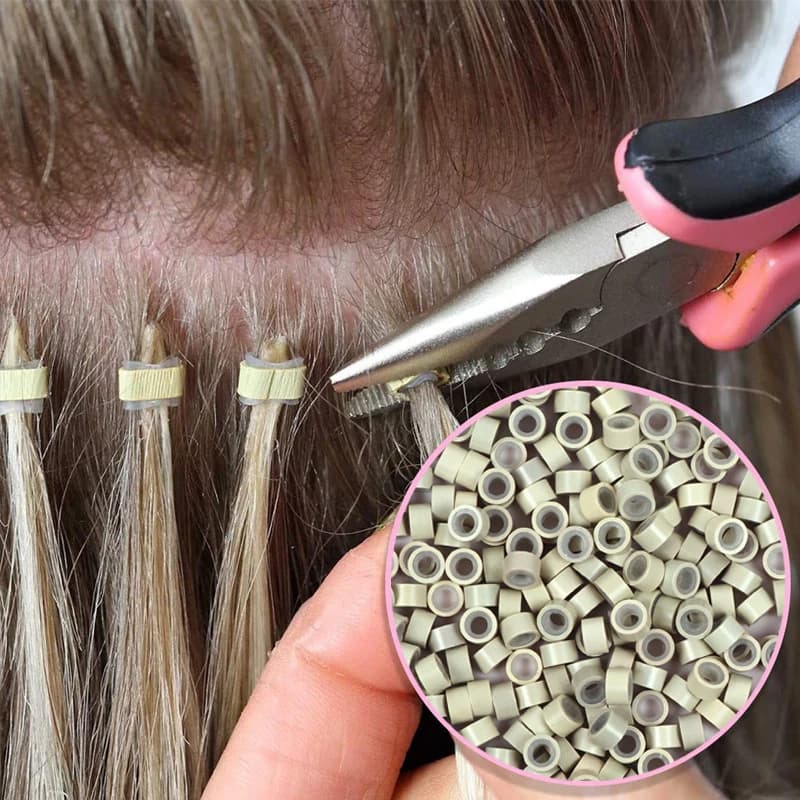 100 pièces Extensions de cheveux perles doublure en Silicone Micro anneaux Beige noir cheveux Micro 