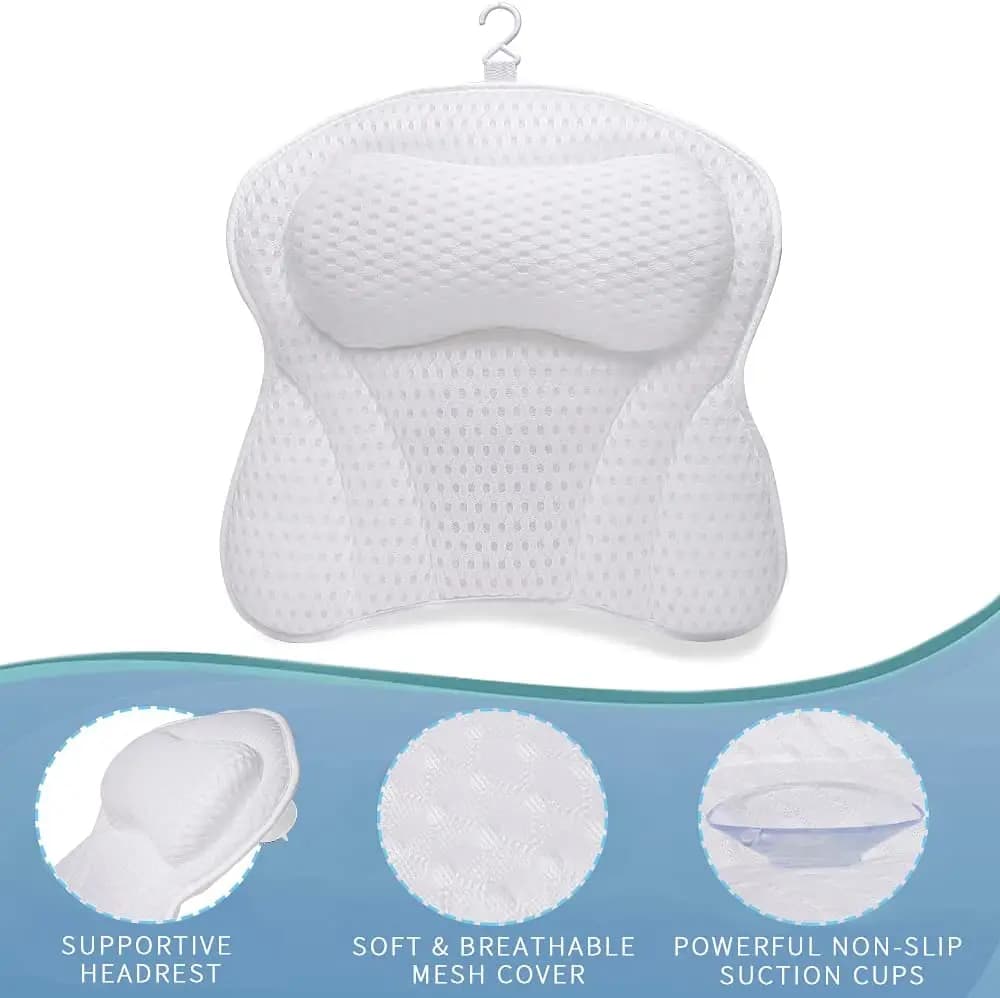 Oreiller de baignoire pour baignoire, oreiller de bain pour soutien du cou et du dos avec ventouses 
