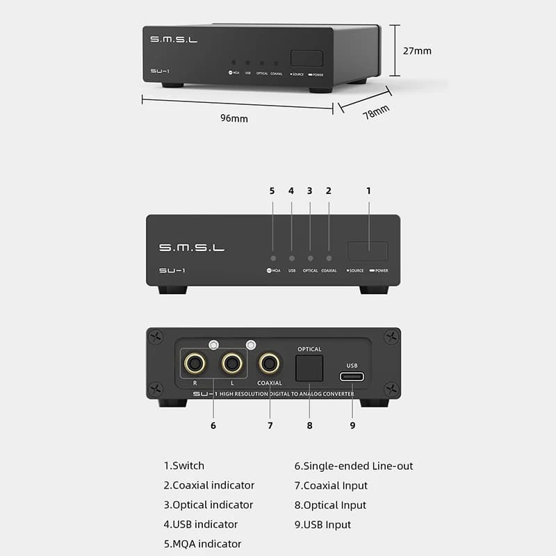 Décodeur audio SMSL SU-1 MQA MQA-CD AK4493S XU316 768 kHz/32 bits DSD512 SU1 DAC haute résolution