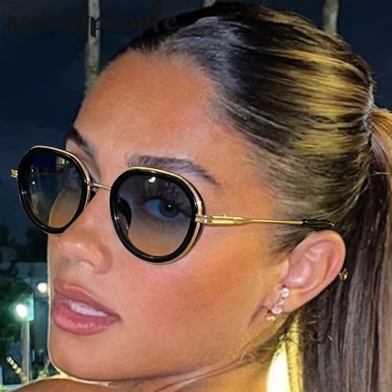 Lunettes de soleil punk rondes à monture métallique pour femme, style vintage 2026, de luxe, de créa