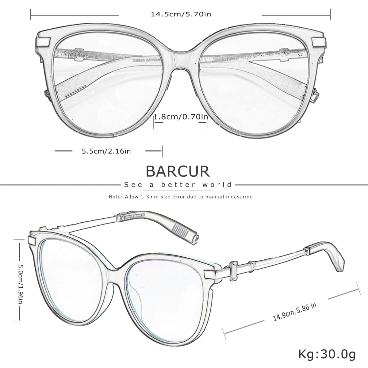 BARCUR Lunettes de soleil pour femmes exquises, luxueuses et élégantes, montures œil de chat, emball