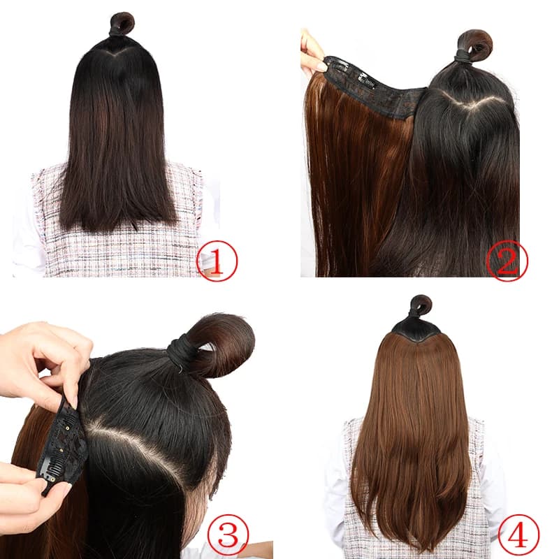 WIGSIN 22 pouces synthétique en forme de V couches 4 Clips longue Extension de cheveux raides mode p