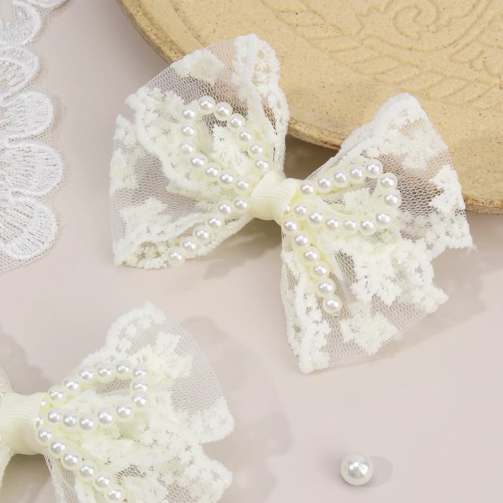 Pinces à cheveux avec nœud en dentelle pour filles, 2 pièces, épingles à cheveux en perles douces, B