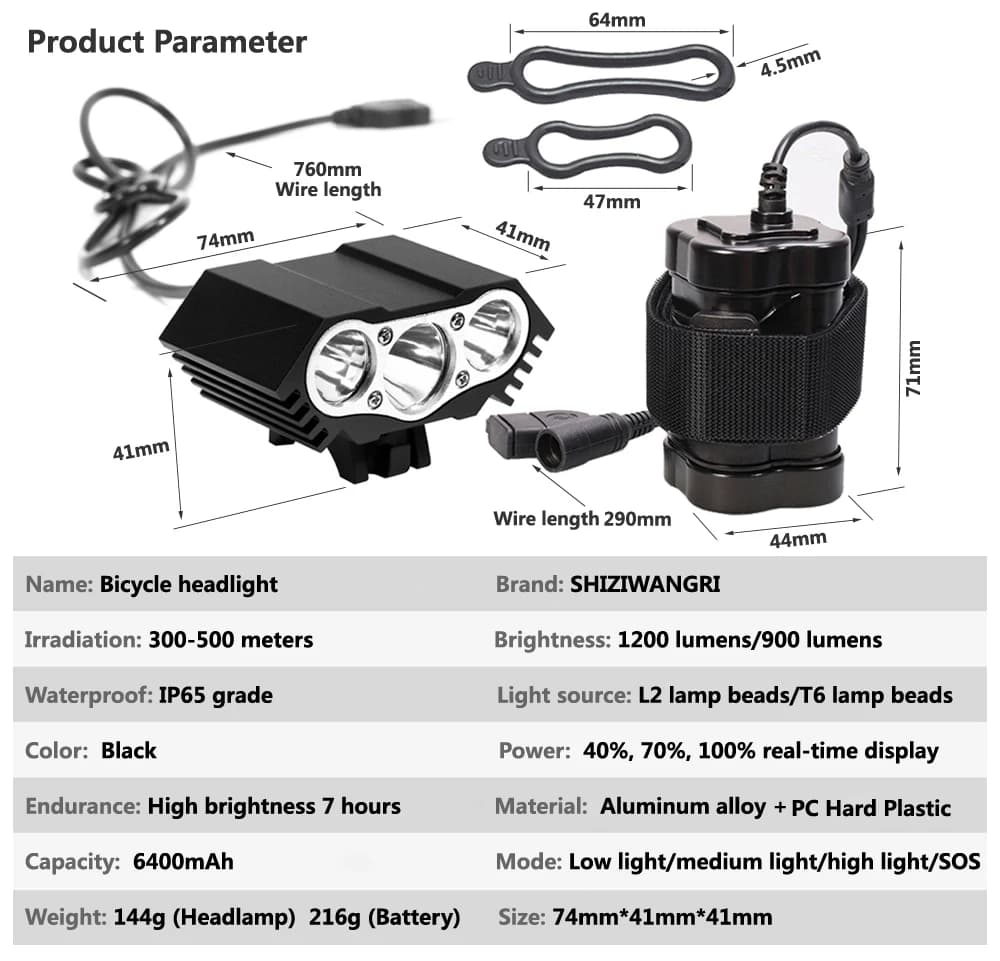 3xT6 LED feu avant de vélo phare de vélo lampe de poche étanche lampe de cyclisme de montagne 2700 L