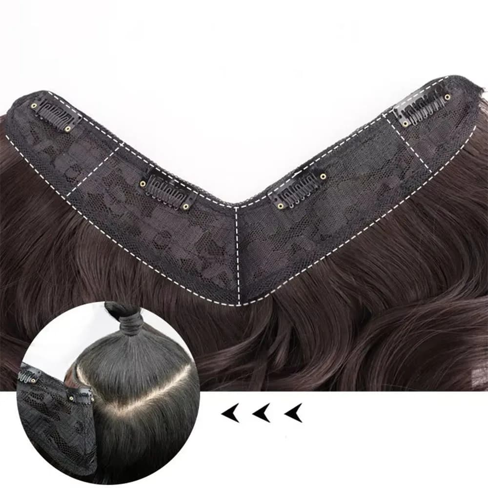 Extension de cheveux synthétiques longs et bouclés de 20 pouces, 4 clips en forme de V, postiche bru
