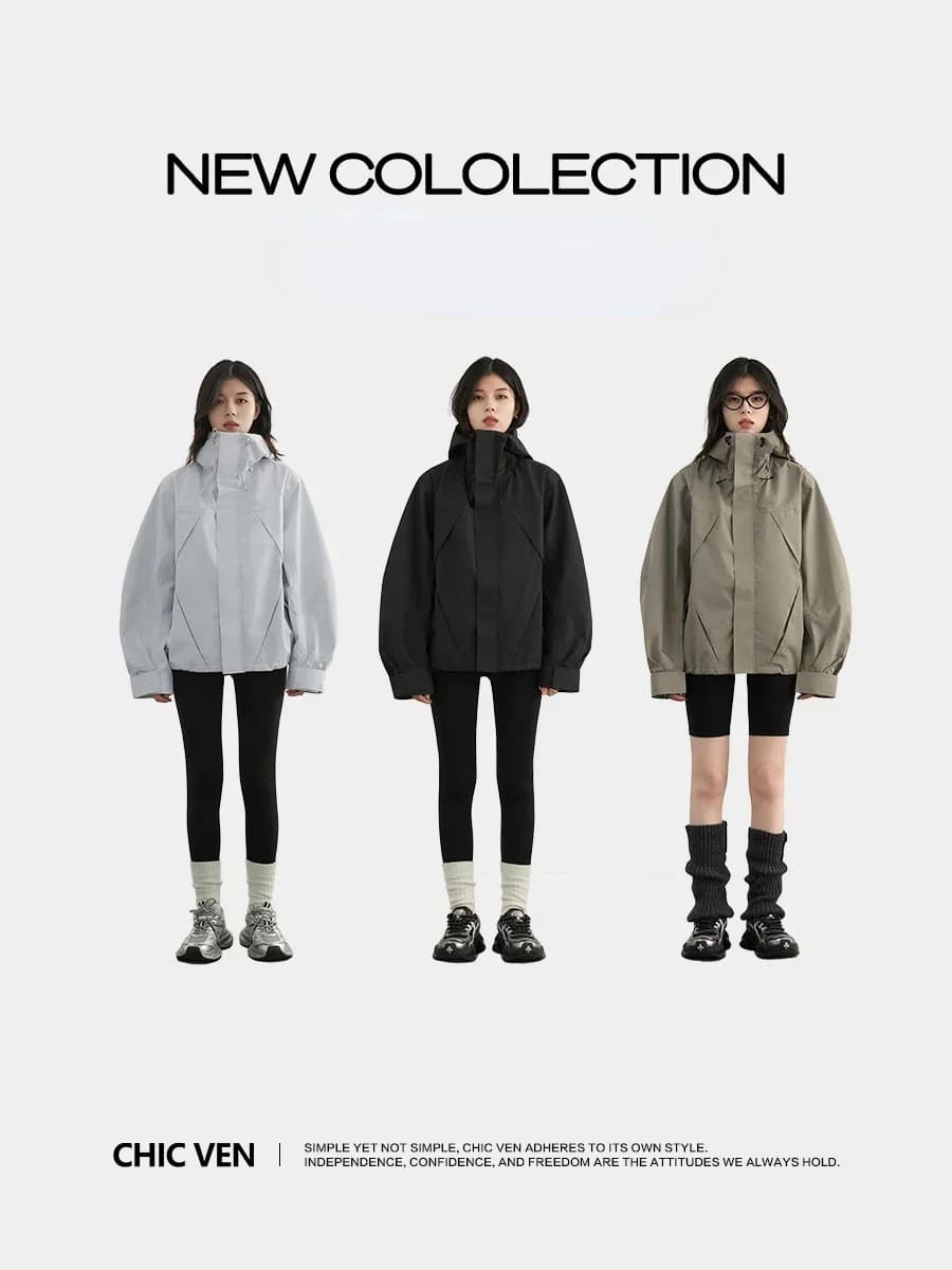 CHIC VEN-Veste de dehors à Capuche pour Femme, Manteau Court, Coupe-Vent, Solide, Extérieur, Automne