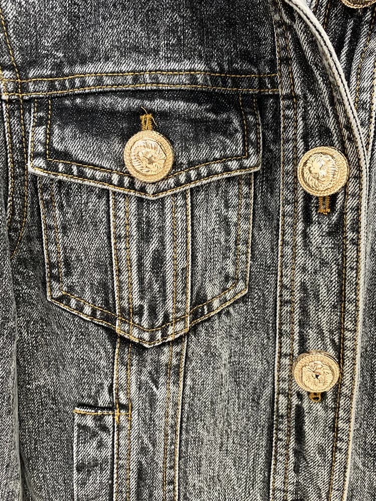 HIGH STREET Nouveauté 2026 Automne/Hiver Veste en jean pour femme de créateur, délavée à la pierre, 